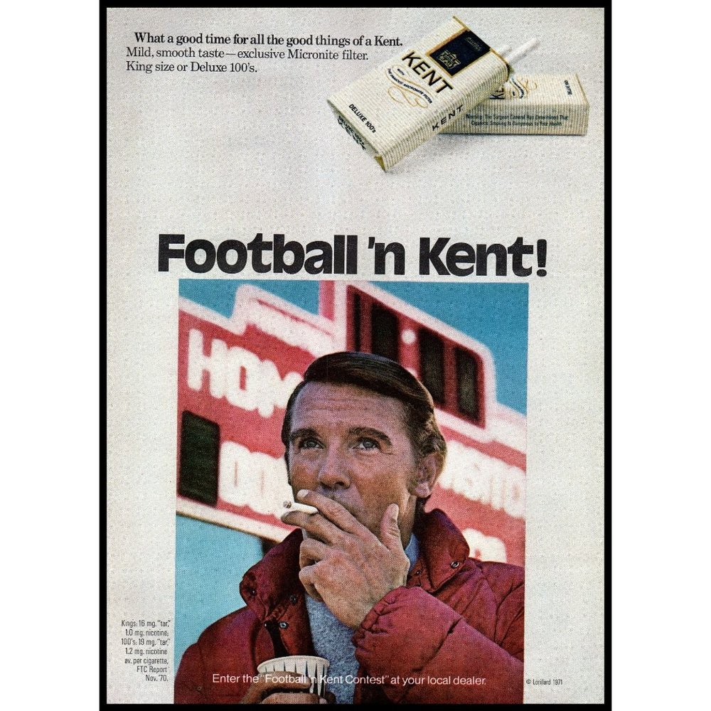 1971 Kent Cigarettes Vintage Print Ad Football Stadium Marquee Sign Wall Art